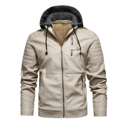 Miguel - Manteau d'hiver en cuir avec capuche pour homme