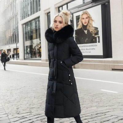 Jaliyah - Long manteau d'hiver avec bonnet de fourrure