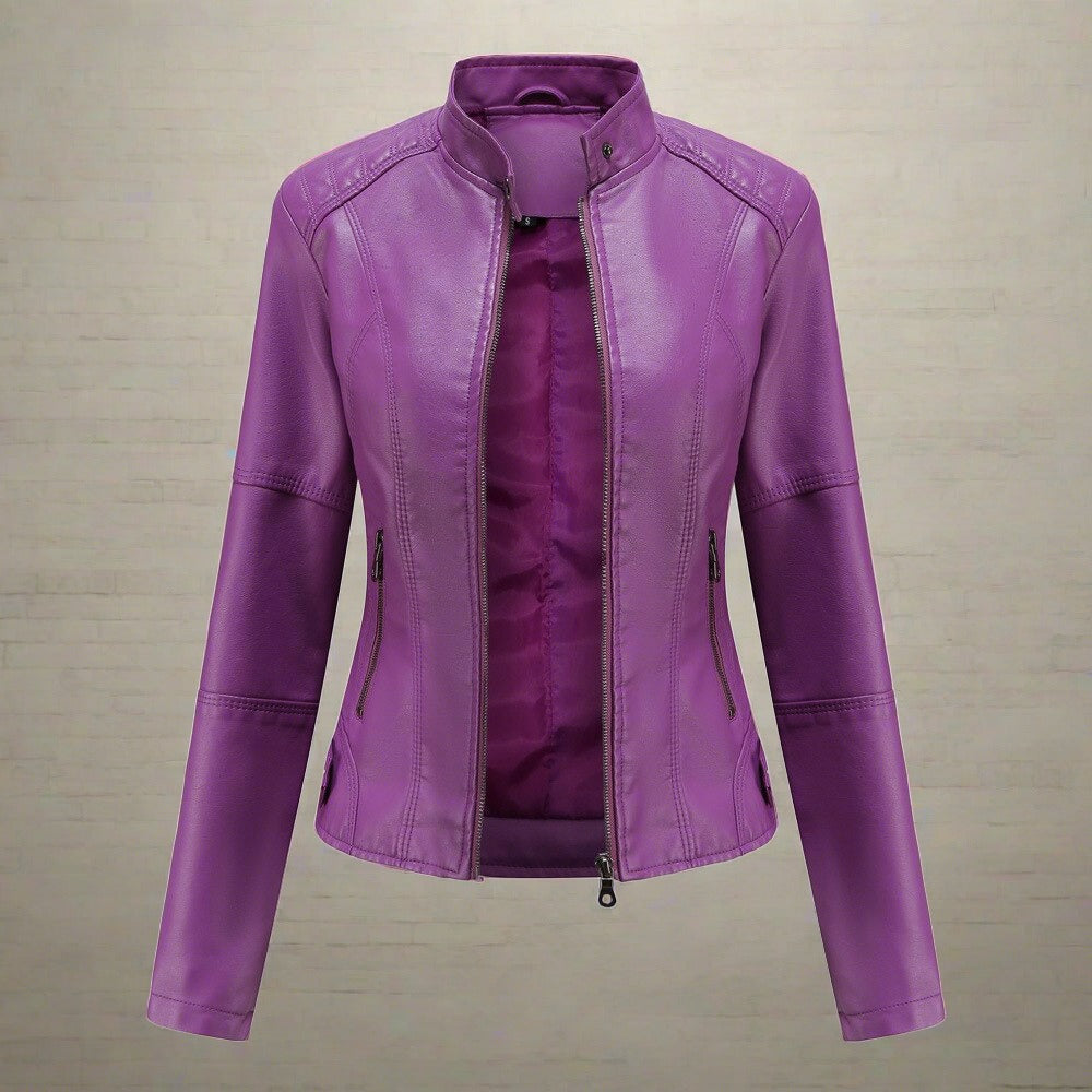 Ainara - Veste en cuir élégante dans des couleurs automnales avec poches zippées