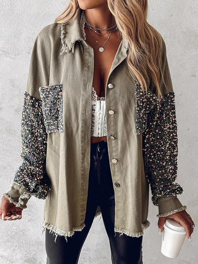Arya - Veste en jean avec paillettes contrastantes