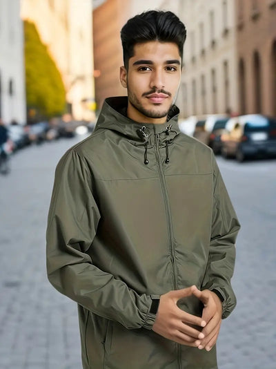 Leland - Coupe-vent léger et imperméable pour hommes - Veste d'extérieur avec capuche pour l'automne/hiver