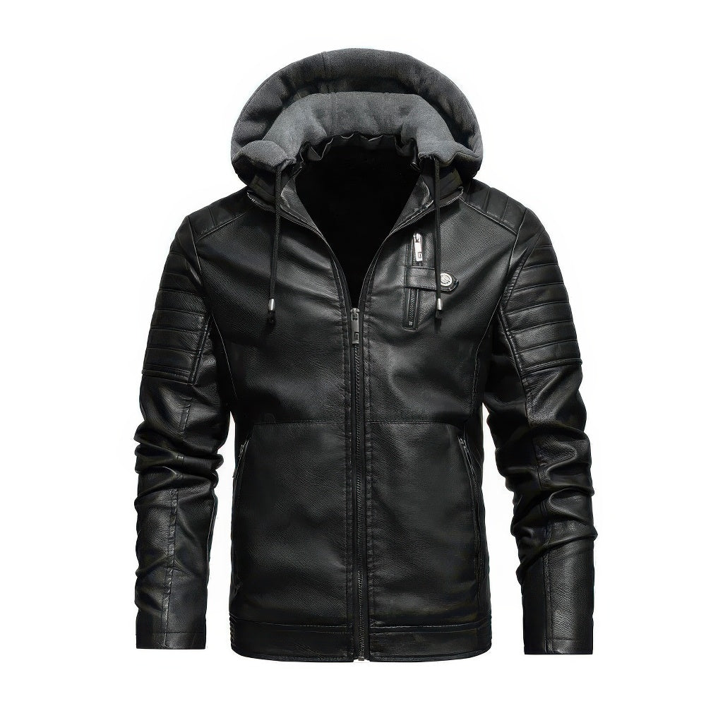 Miguel - Manteau d'hiver en cuir avec capuche pour homme