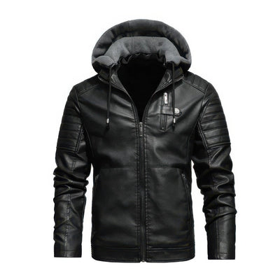 Miguel - Manteau d'hiver en cuir avec capuche pour homme