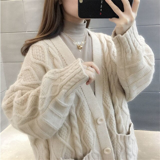 Cardigan en maille Fleur - Long, épais et chaud