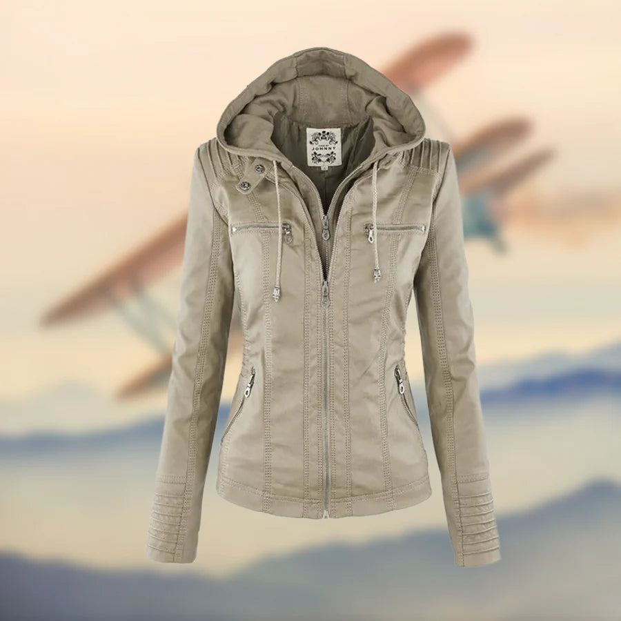 CAROLINA | Veste en cuir à capuche élégante et polyvalente
