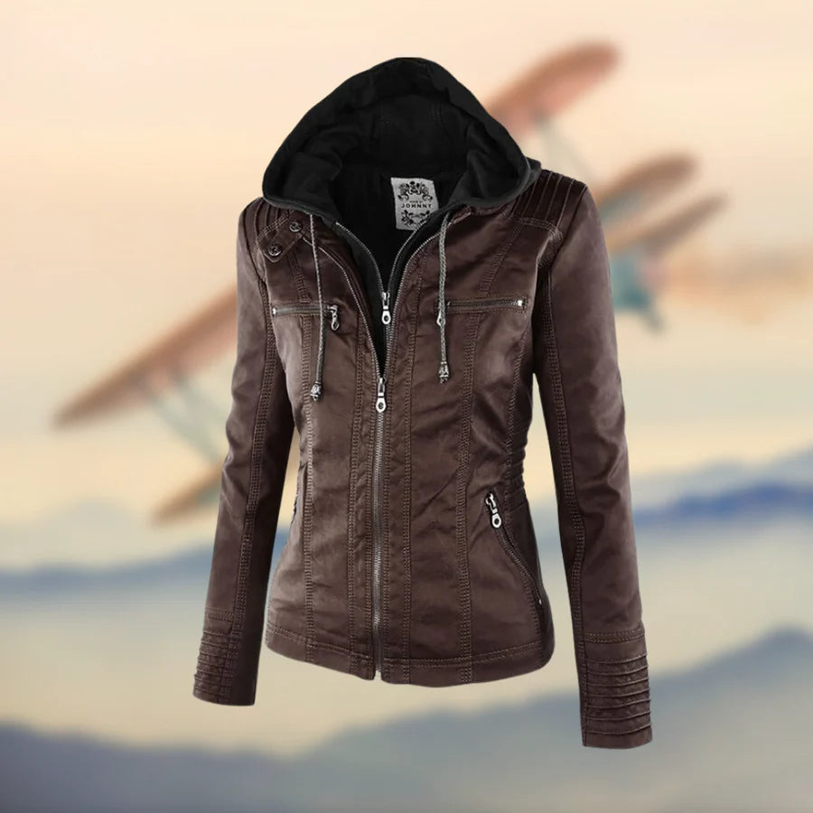 CAROLINA | Veste en cuir à capuche élégante et polyvalente
