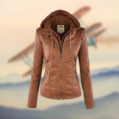 CAROLINA | Veste en cuir à capuche élégante et polyvalente