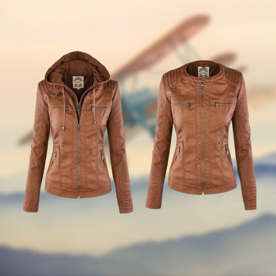 CAROLINA | Veste en cuir à capuche élégante et polyvalente