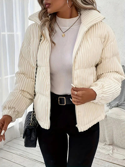 Veste femme courte avec col montant style décontracté et chaude parfaite pour l’hiver