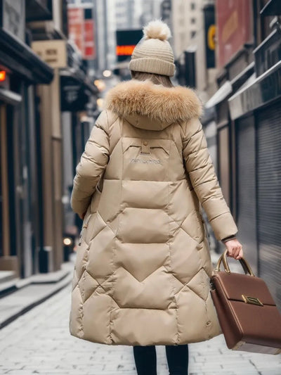 Jaliyah - Long manteau d'hiver avec bonnet de fourrure