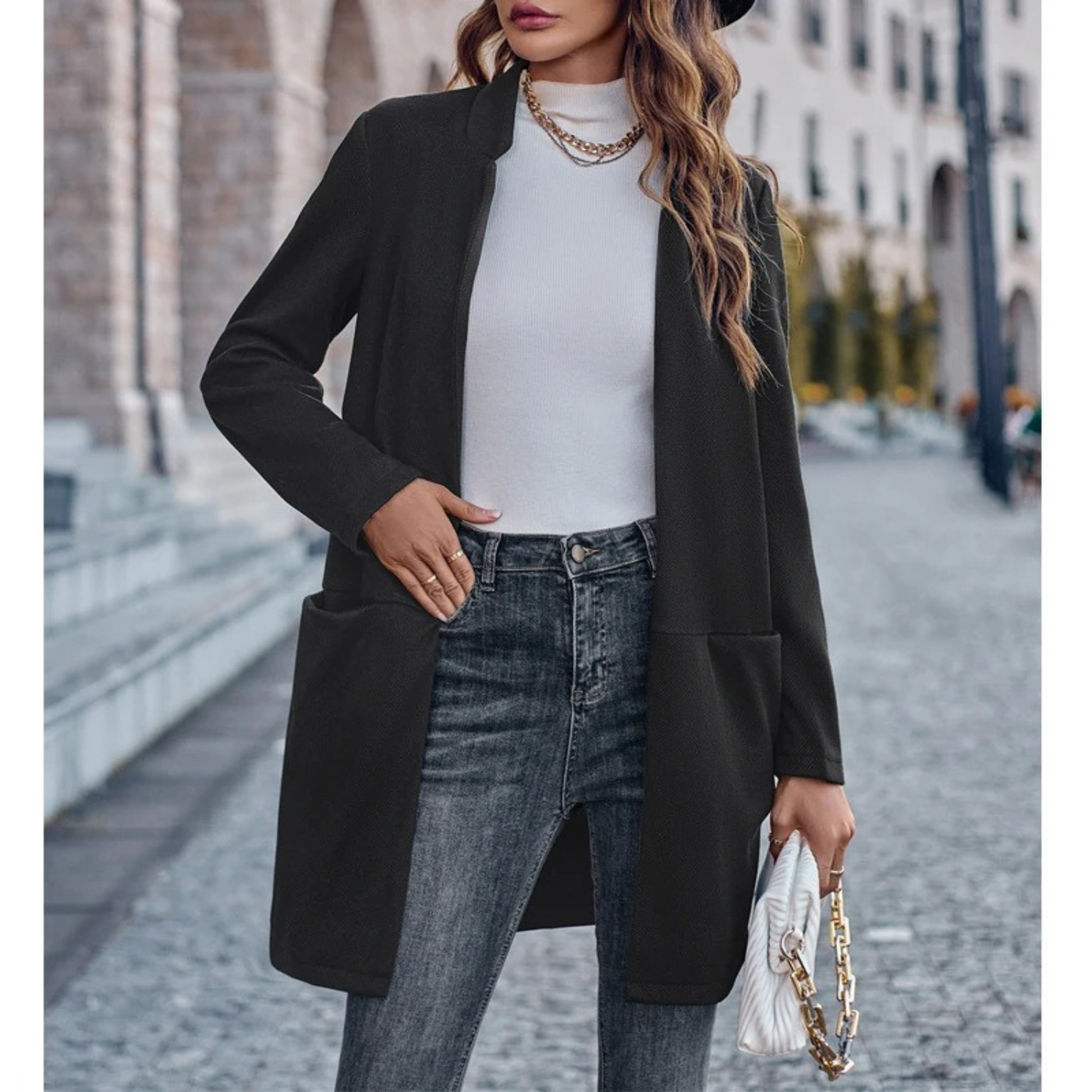 Fritzie - manteau d'été long et élégant dans le style business
