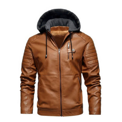 Miguel - Manteau d'hiver en cuir avec capuche pour homme