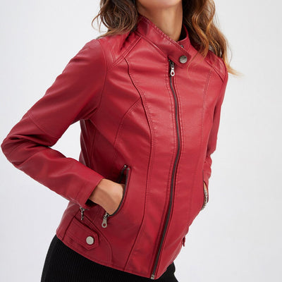 Ainara - Veste en cuir élégante dans des couleurs automnales avec poches zippées