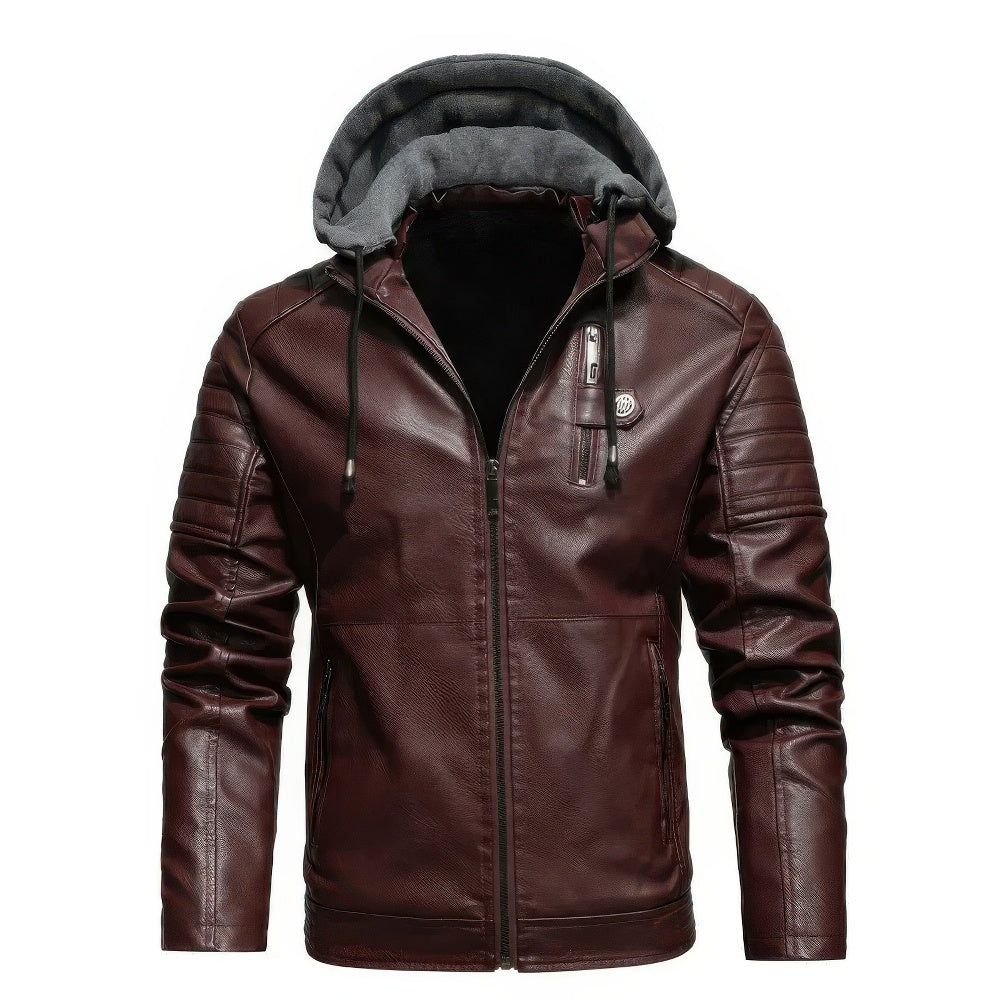 Miguel - Manteau d'hiver en cuir avec capuche pour homme