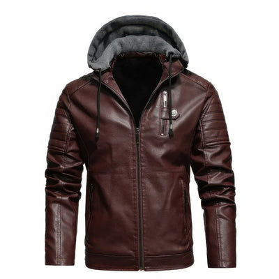 Miguel - Manteau d'hiver en cuir avec capuche pour homme