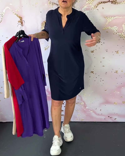 ANGELA | Robe mi-longue à col en V