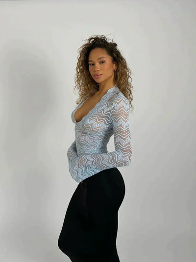 Giudutta | Haut moulant à manches longues en dentelle florale pour femmes