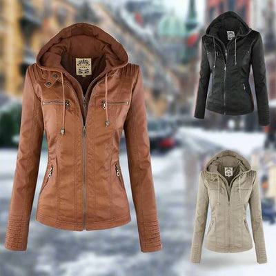 CAROLINA | Veste en cuir à capuche élégante et polyvalente
