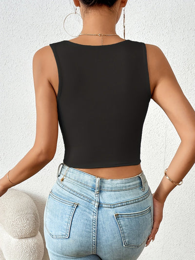 Zena | Crop Top Blanc Femme à Encolure Carrée et Coupe Débardeur