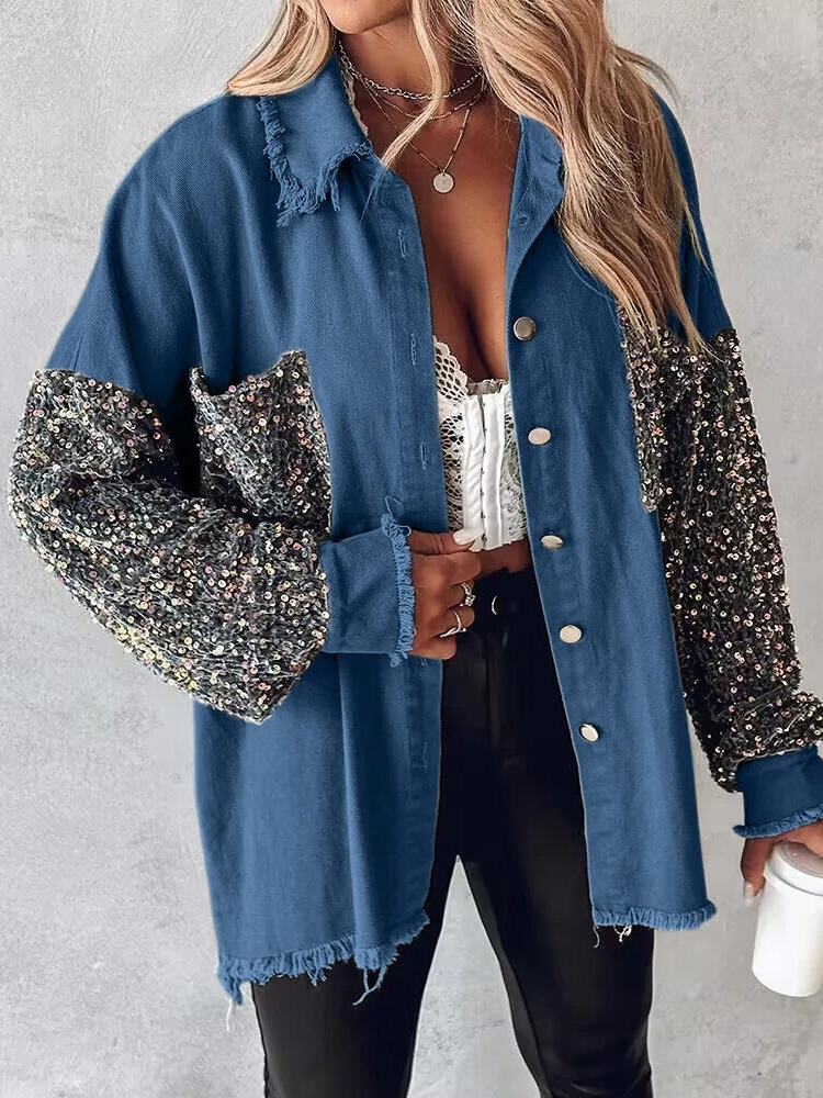 Arya - Veste en jean avec paillettes contrastantes