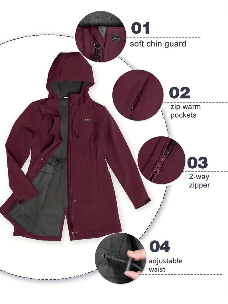 Amaia - Manteau long à capuche avec poches pour femme