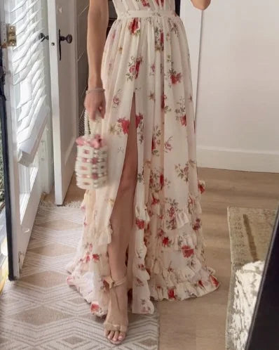 Venua | Robe fendue à imprimé avec ceinture pour femmes