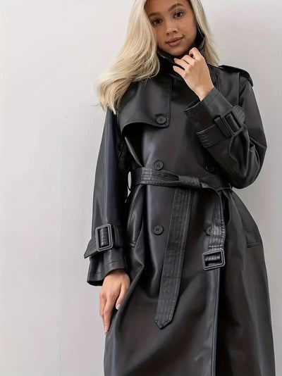 Vivika - Veste trench en cuir ceinturée