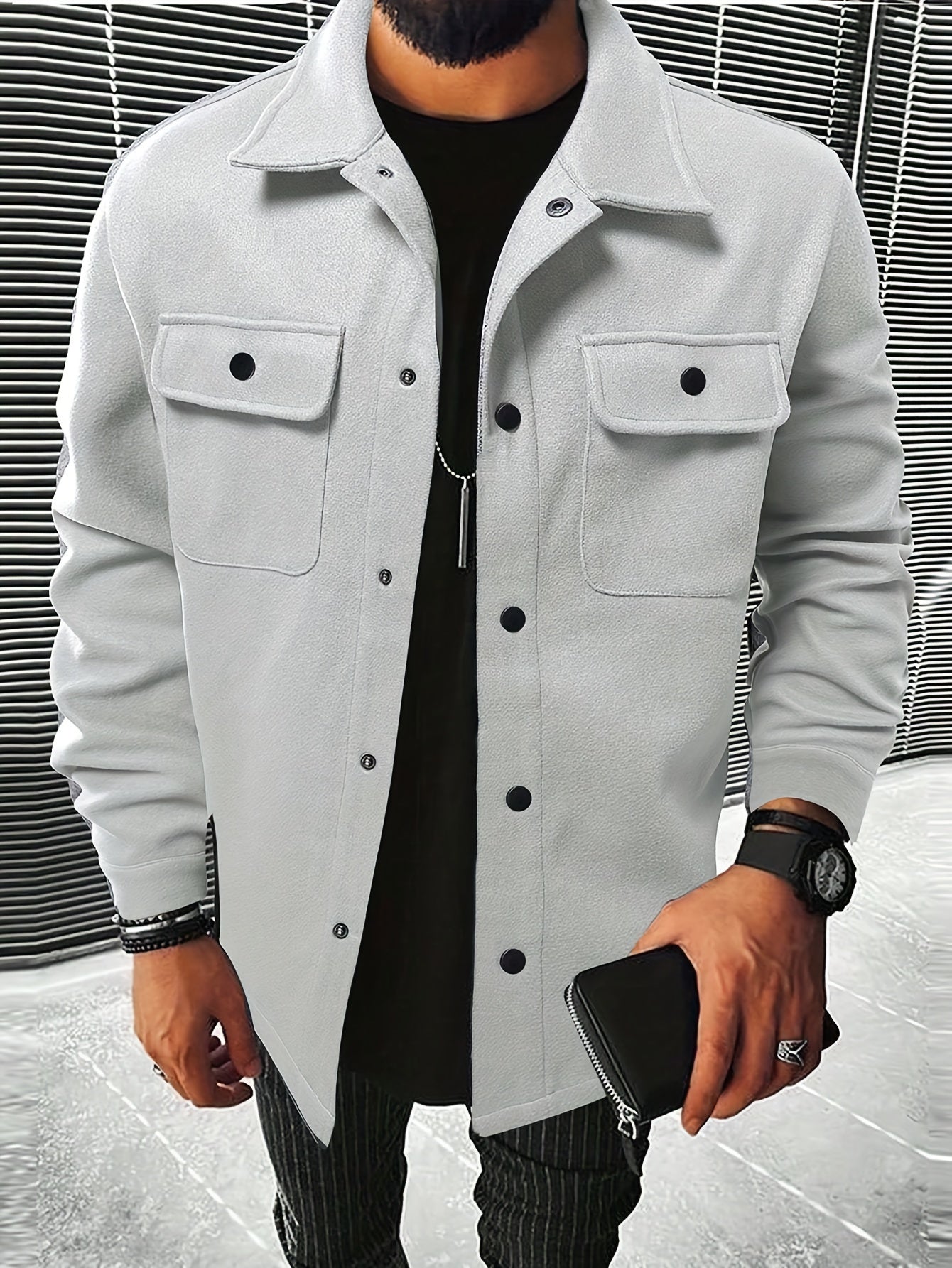 Veste Décontractée avec Poche à Rabat pour Hommes