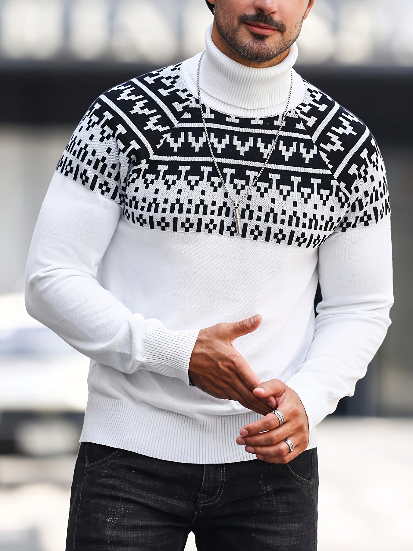 Kason - Classic Nordic Pull à col roulé pour hommes