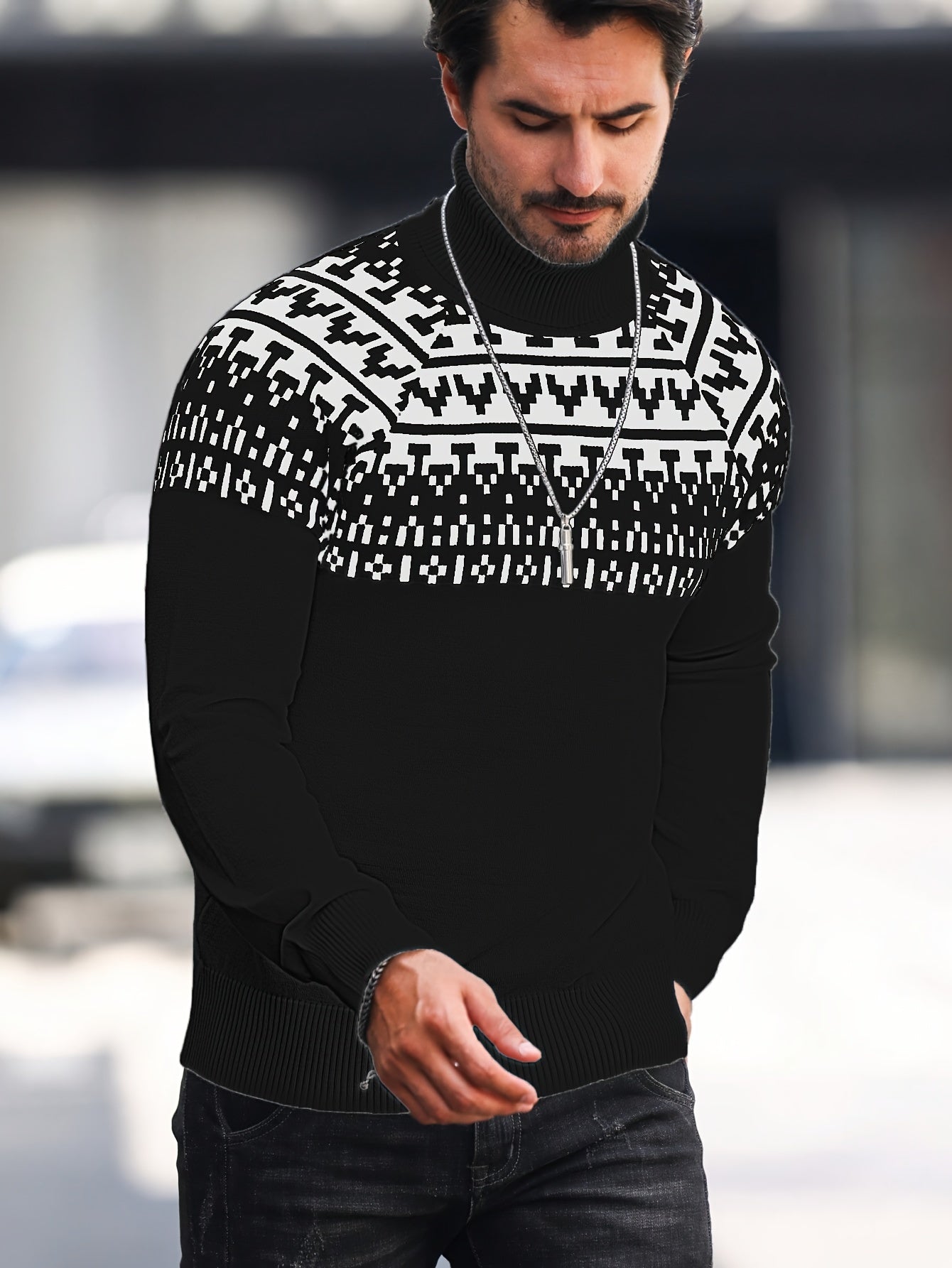 Kason - Classic Nordic Pull à col roulé pour hommes