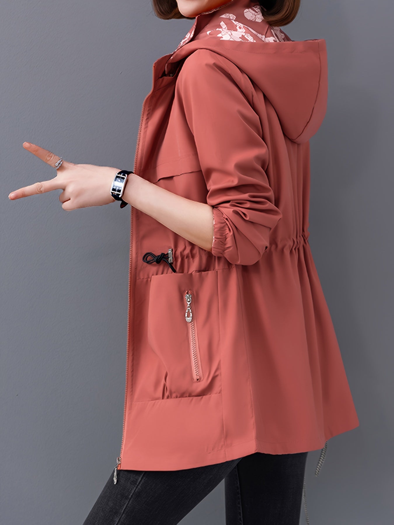 Kayleigh - Manteau à capuche élégant à double face avec poches pour femmes