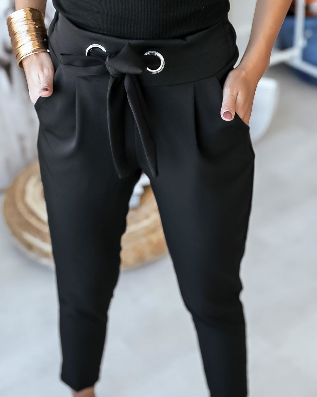 Angelien - Pantalon taille haute décontracté