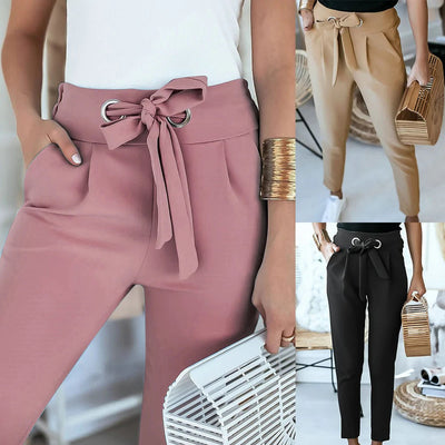 Angelien - Pantalon taille haute décontracté