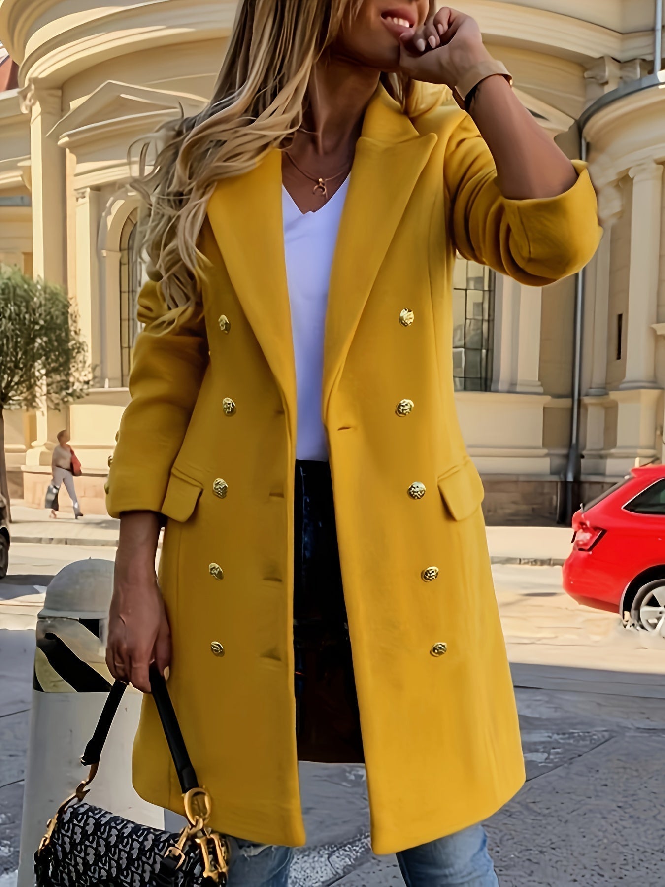 Anahi - Manteau doublé à col échancré, manches longues élégantes