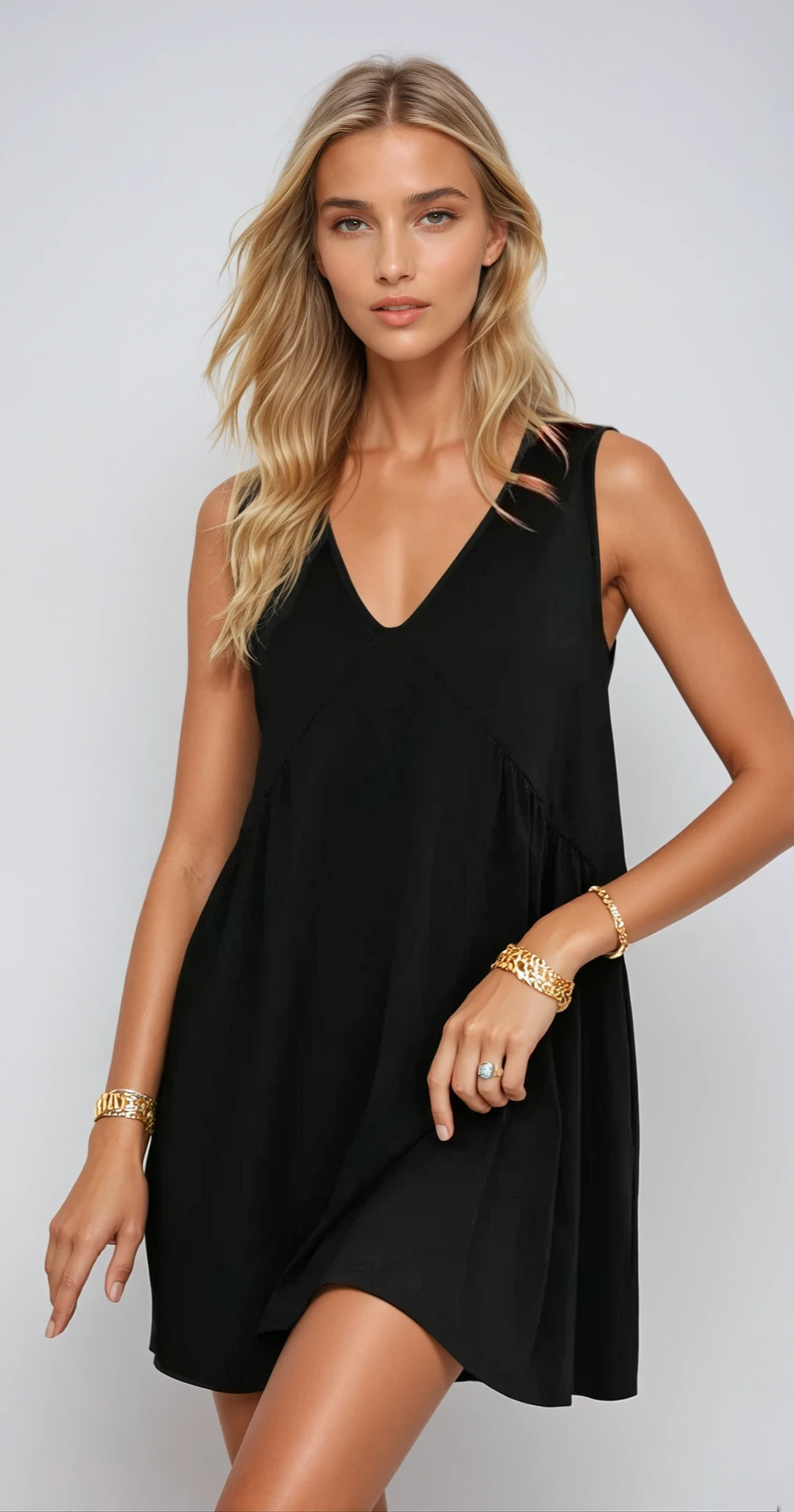 Vivienne - Mini-robe sans manches col V en coton