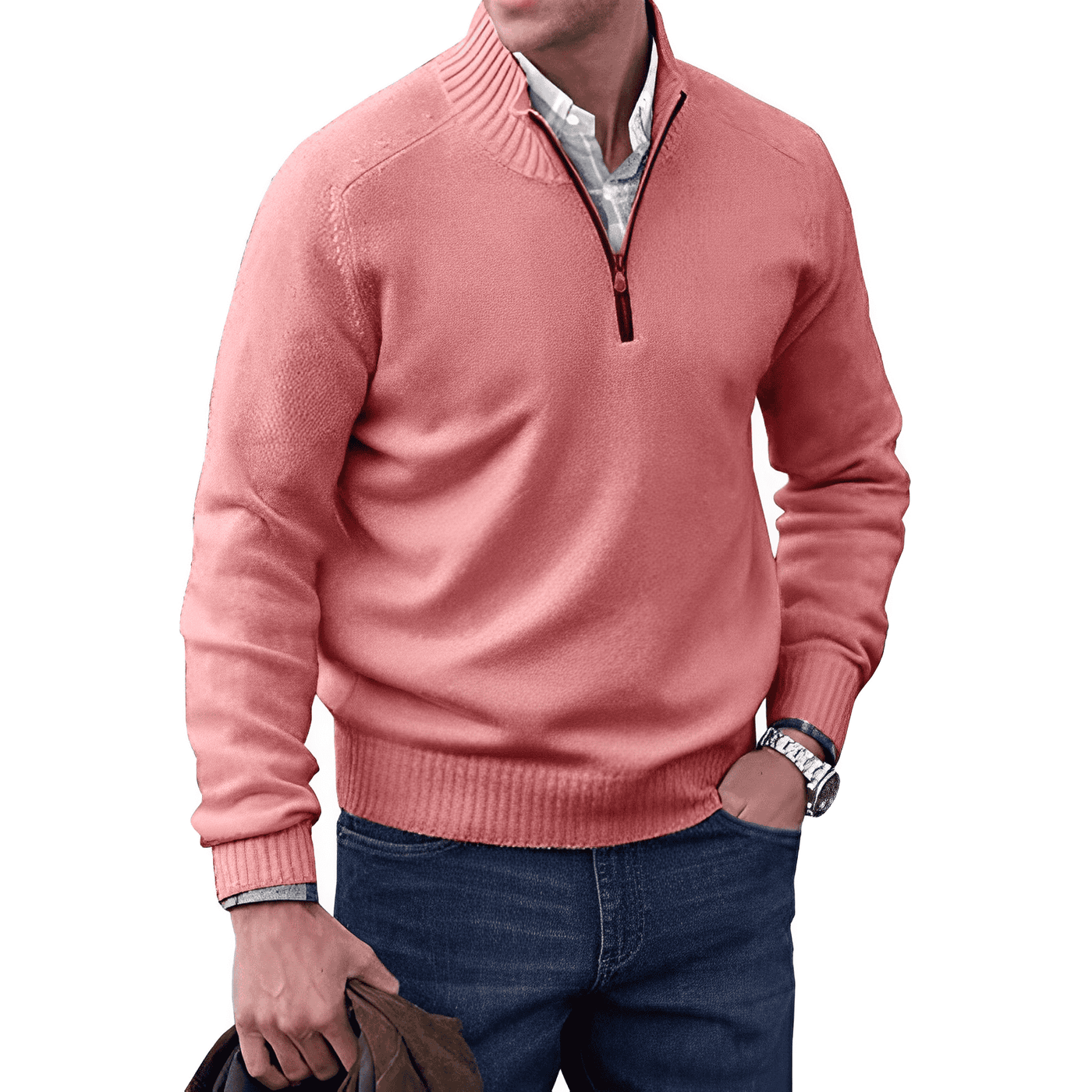 Osias - Pull décontracté avec fermeture éclair pour hommes