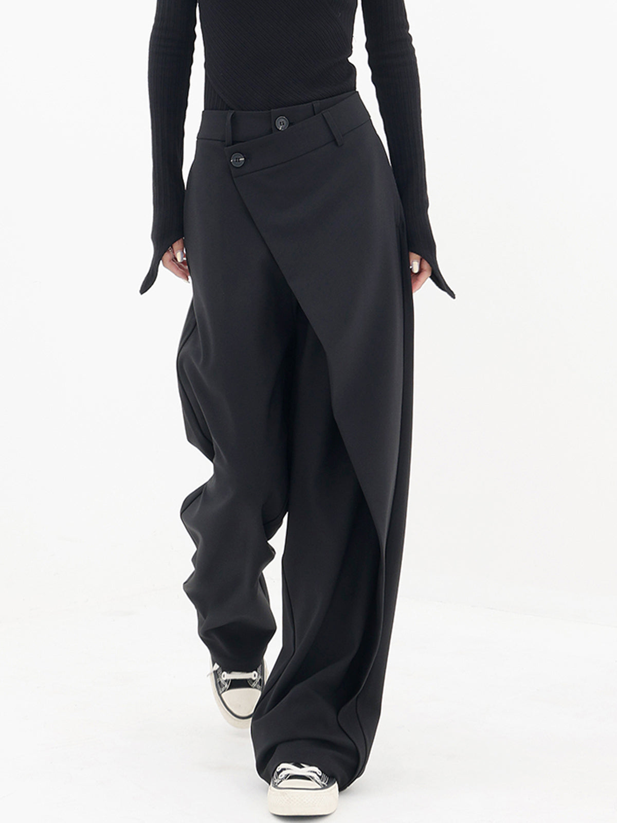 Violette | Pantalon Taille Haute à Jambes Larges pour Femmes avec Devant Asymétrique