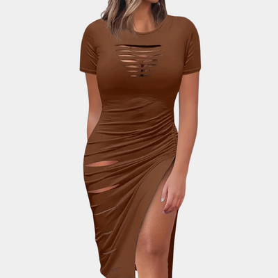 Angela - Robe élégante à manches courtes et col rond