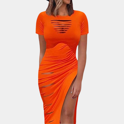Angela - Robe élégante à manches courtes et col rond