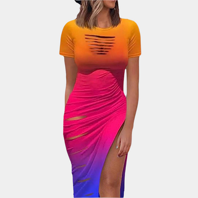 Angela - Robe élégante à manches courtes et col rond