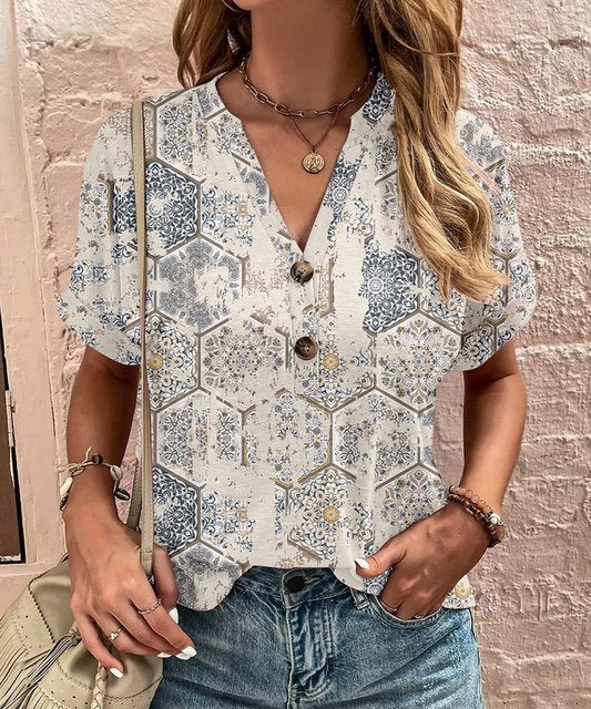 MonLu - Chemise à col en V avec boutons
