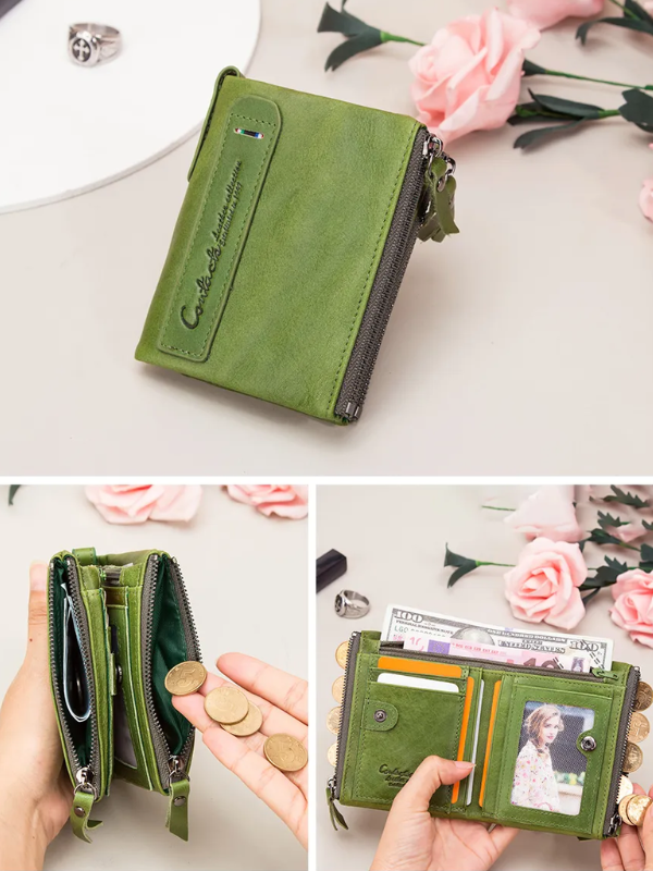 Portefeuille à double fermeture éclair – Compact et élégant.