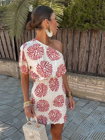 Wanda | Robe Épaule Asymétrique Imprimée Élégante pour Femmes