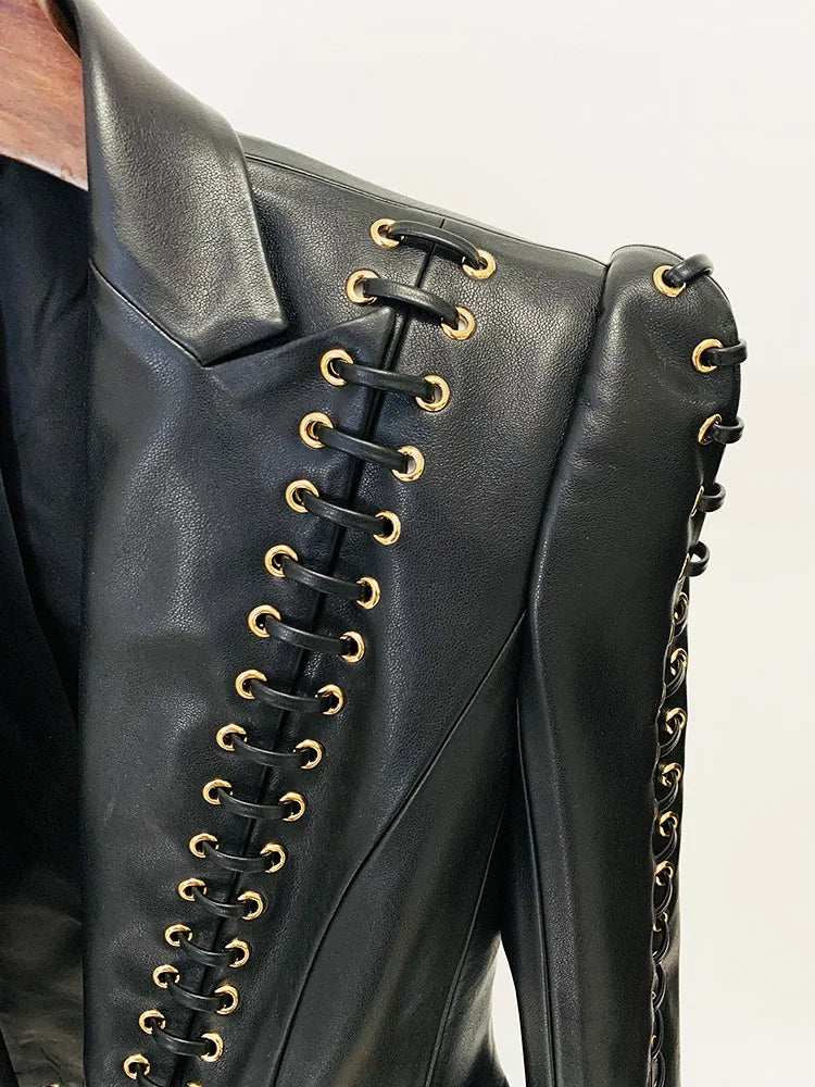 Raven Rope Lacing Leren Gothic Jas – Un Soupçon de Séduction