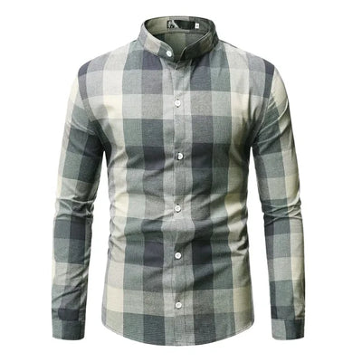 Cedric - Chemise à carreaux à manches longues avec col montant