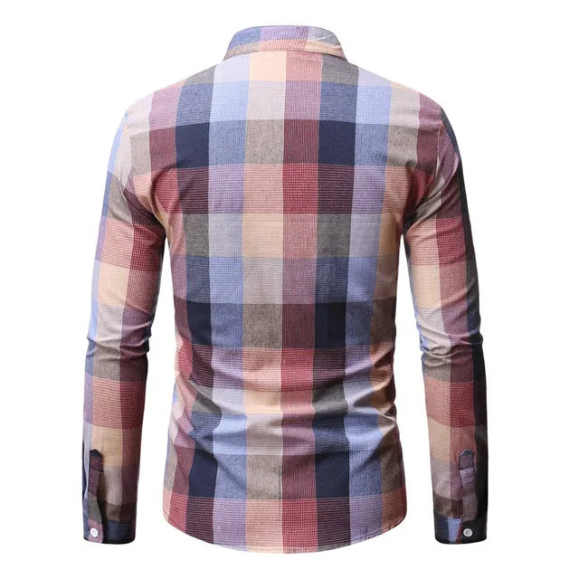 Cedric - Chemise à carreaux à manches longues avec col montant