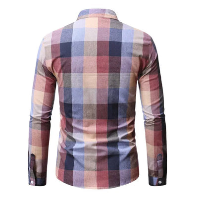 Cedric - Chemise à carreaux à manches longues avec col montant