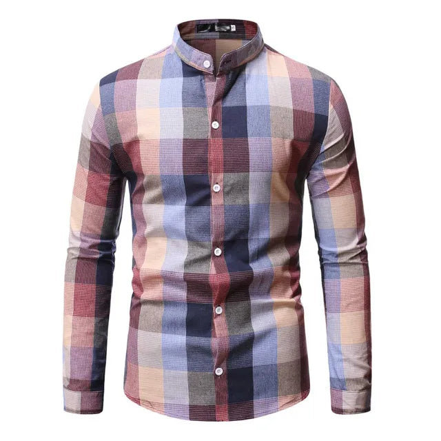 Cedric - Chemise à carreaux à manches longues avec col montant