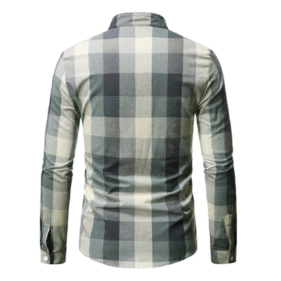 Cedric - Chemise à carreaux à manches longues avec col montant
