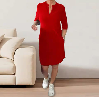 ANGELA | Robe mi-longue à col en V